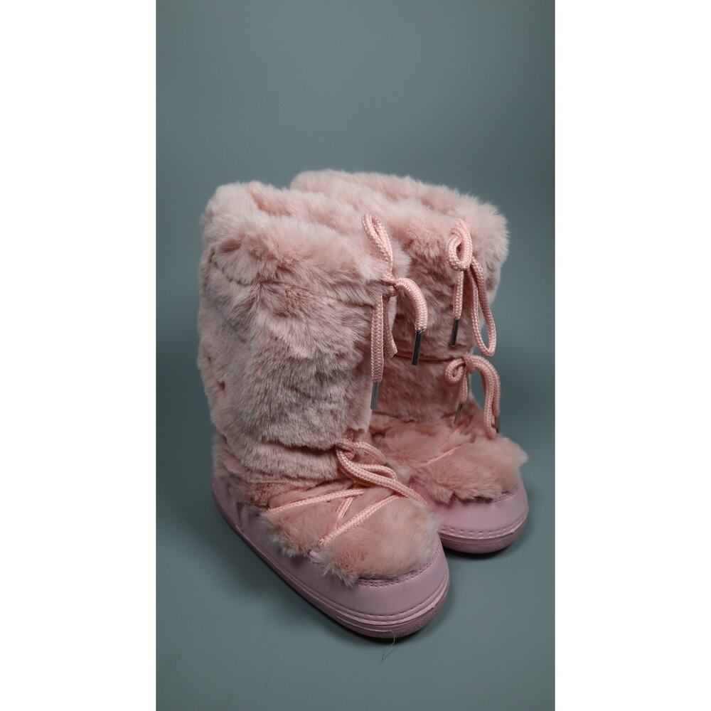 ZHENAIYISHENG Pink Faux Fur Snow Boots Women Mid Calf Winter Platform Size 9 - Picture 2 of 7